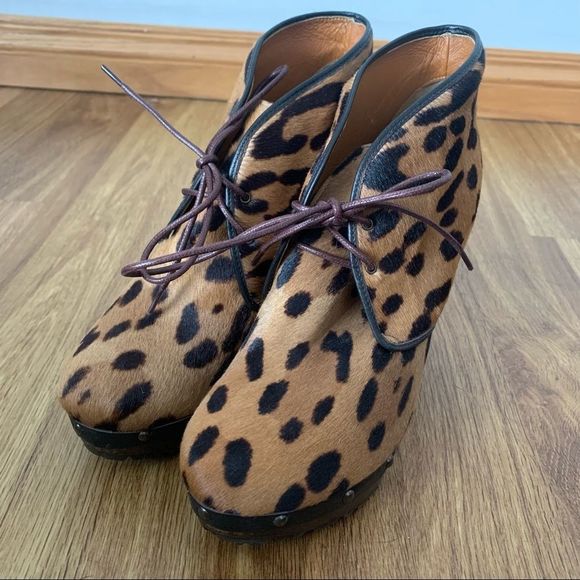 Madewell 1937 footwear leopard print calf hair wood platform lace up bootie - Picture 6 of 10